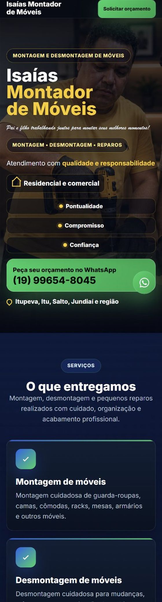 Site do Isaías Montador, versão mobile